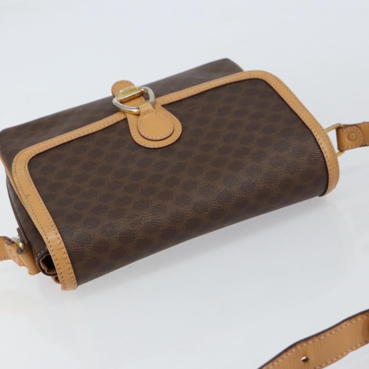 CELINE Macadam Canvas Shoulder Bag PVC Leather Brown Gold Auth ka274