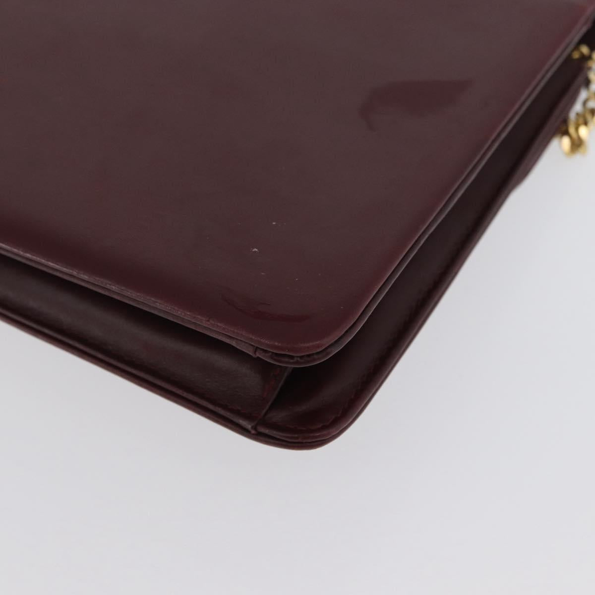 Christian Dior Chain Shoulder Bag Leather Bordeaux Gold Auth ka2740