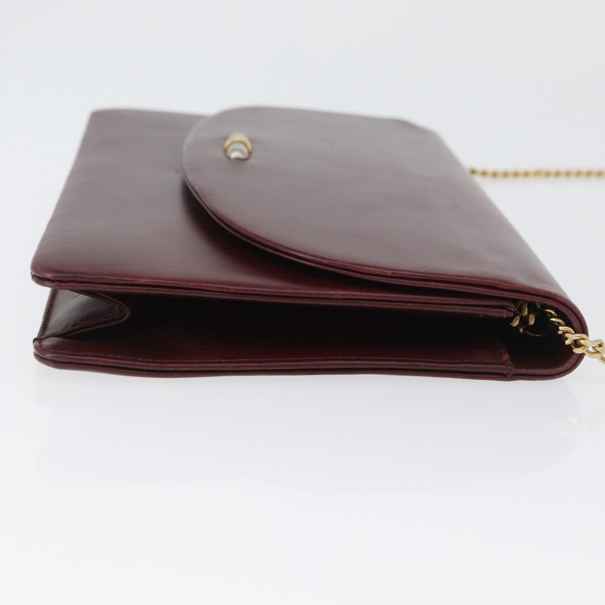 Christian Dior Chain Shoulder Bag Leather Bordeaux Gold Auth ka2740