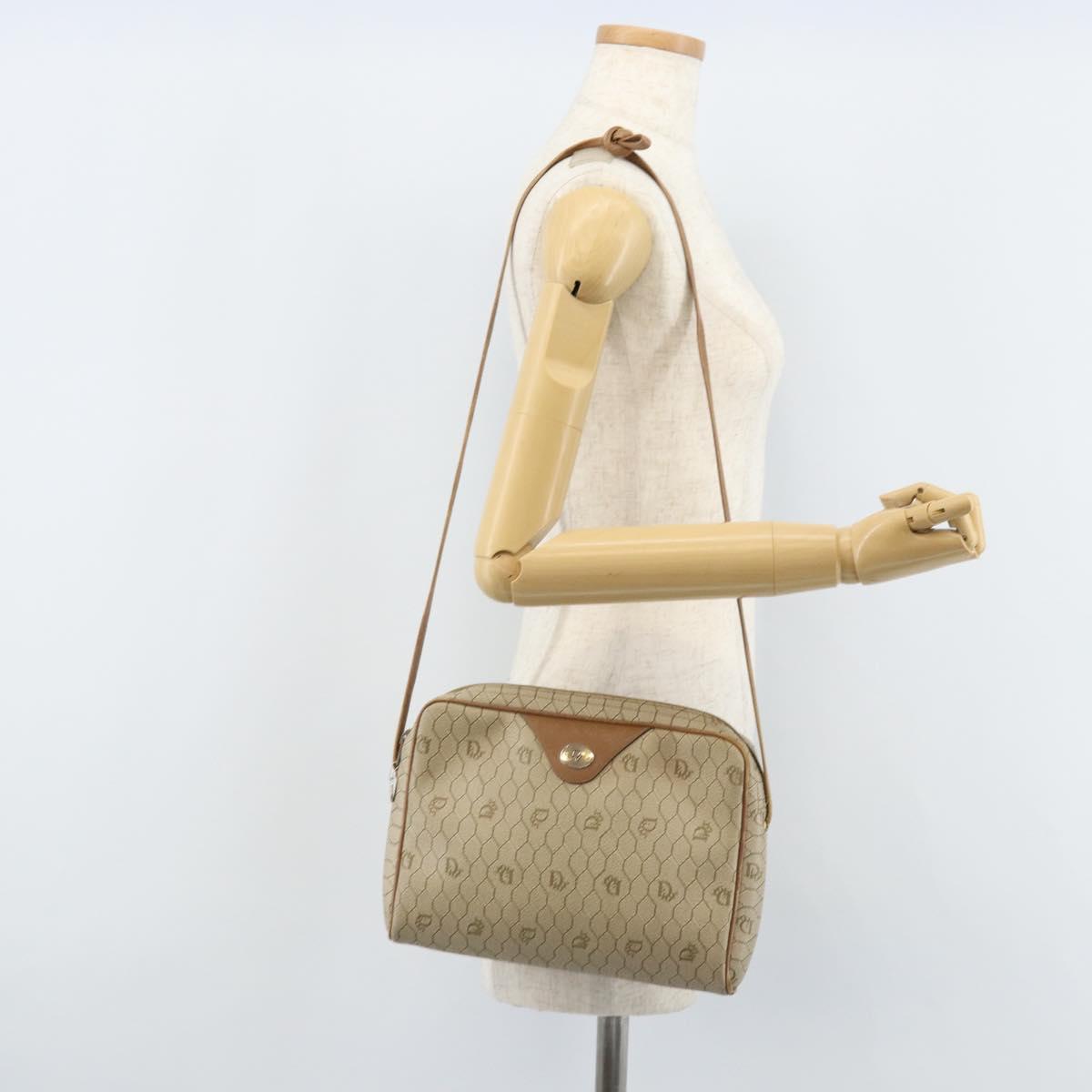 Christian Dior Honeycomb Canvas Shoulder Bag PVC Beige Gold Auth ka2753