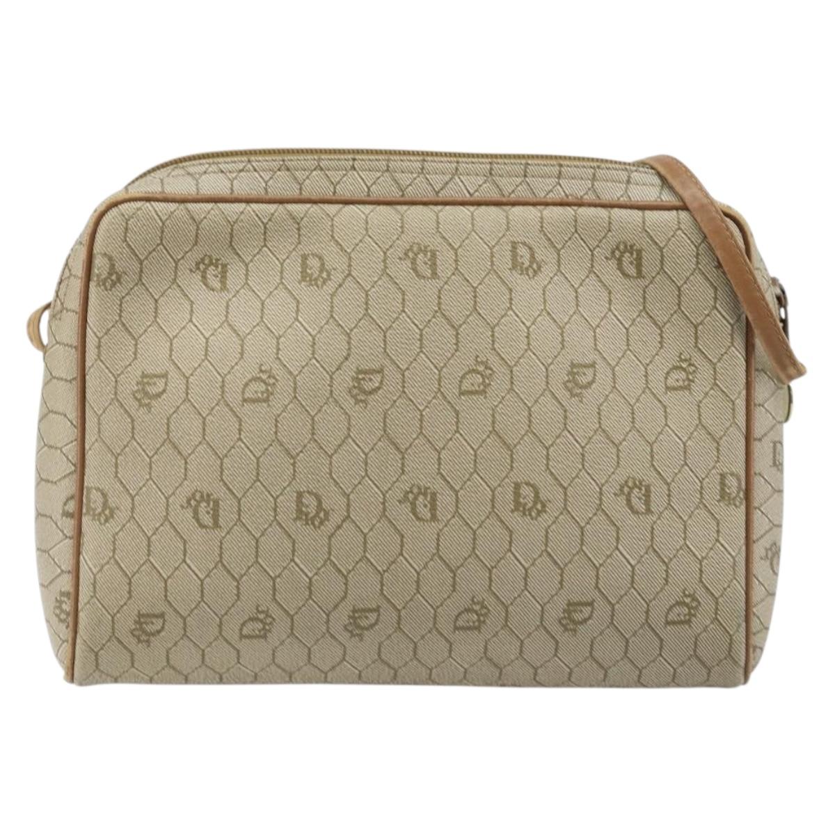 Christian Dior Honeycomb Canvas Shoulder Bag PVC Beige Gold Auth ka2753