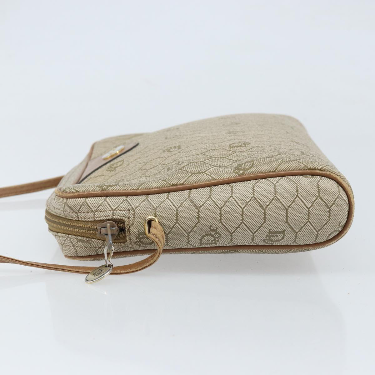 Christian Dior Honeycomb Canvas Shoulder Bag PVC Beige Gold Auth ka2753