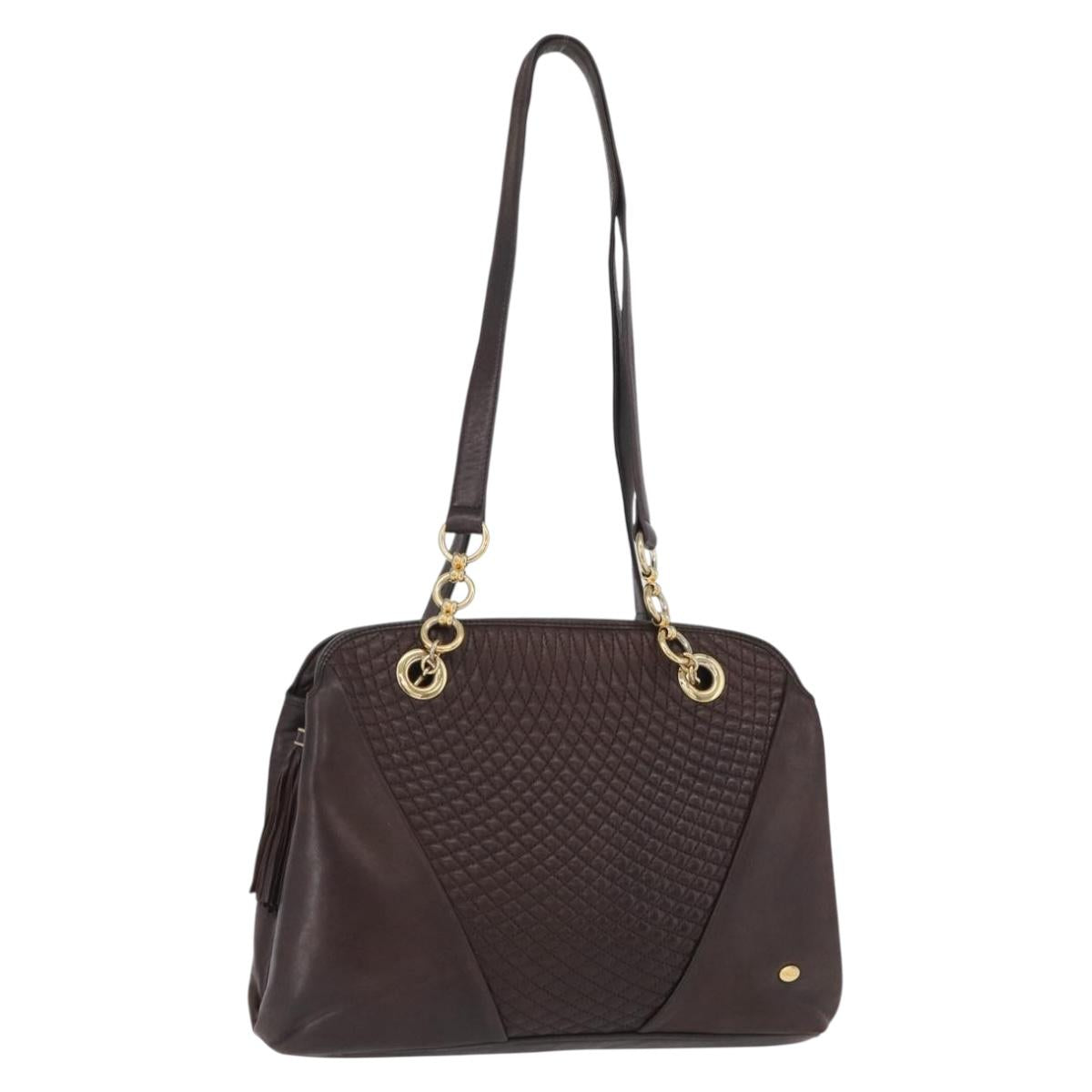 BALLY Shoulder Bag Leather Dark Brown Gold Auth ka2757