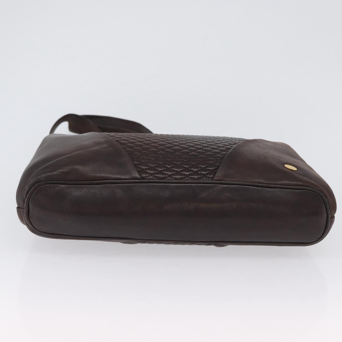 BALLY Shoulder Bag Leather Dark Brown Gold Auth ka2757