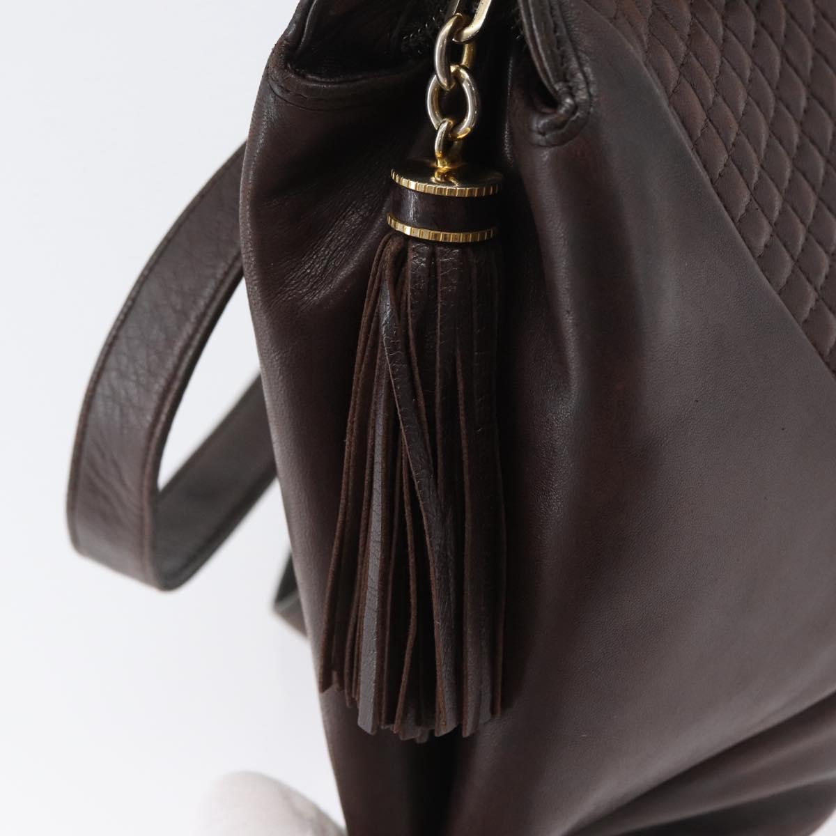 BALLY Shoulder Bag Leather Dark Brown Gold Auth ka2757