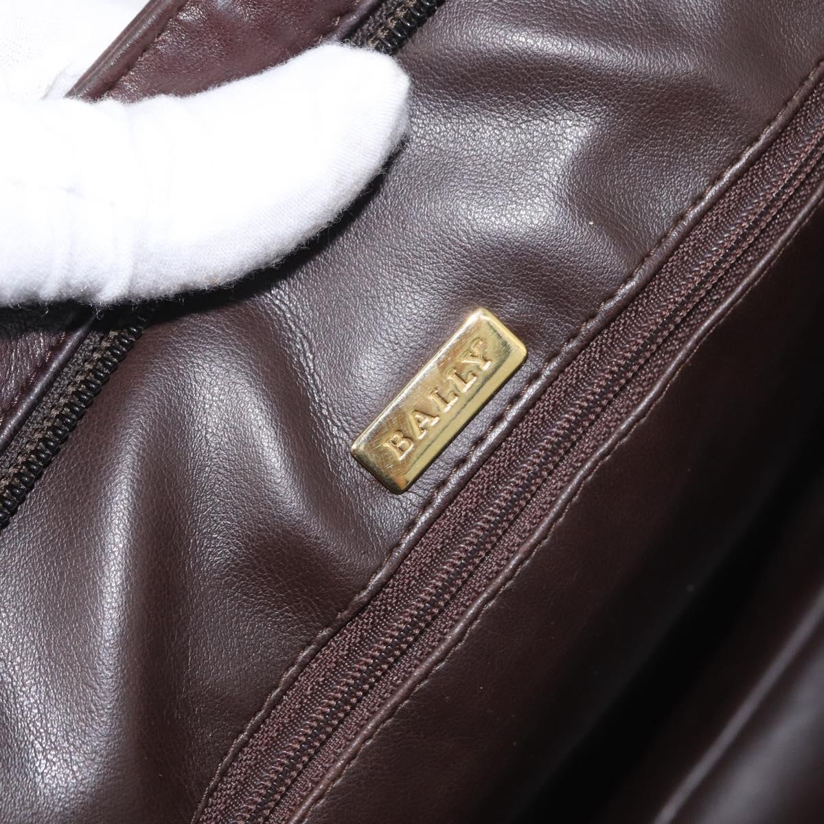 BALLY Shoulder Bag Leather Dark Brown Gold Auth ka2757