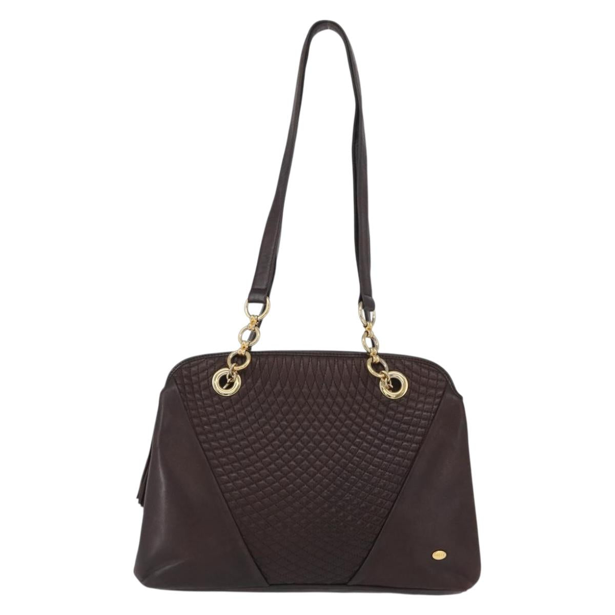 BALLY Shoulder Bag Leather Dark Brown Gold Auth ka2757