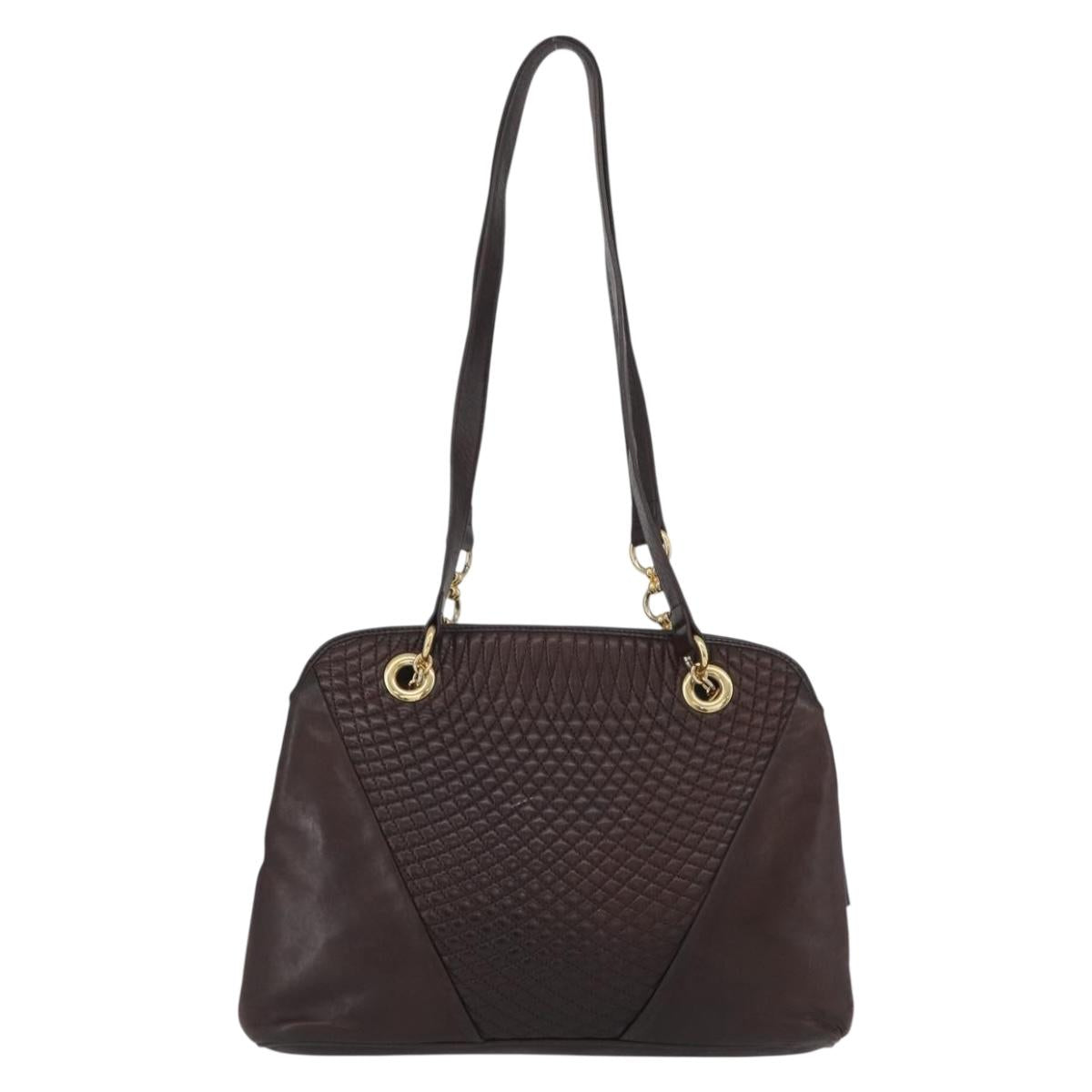BALLY Shoulder Bag Leather Dark Brown Gold Auth ka2757