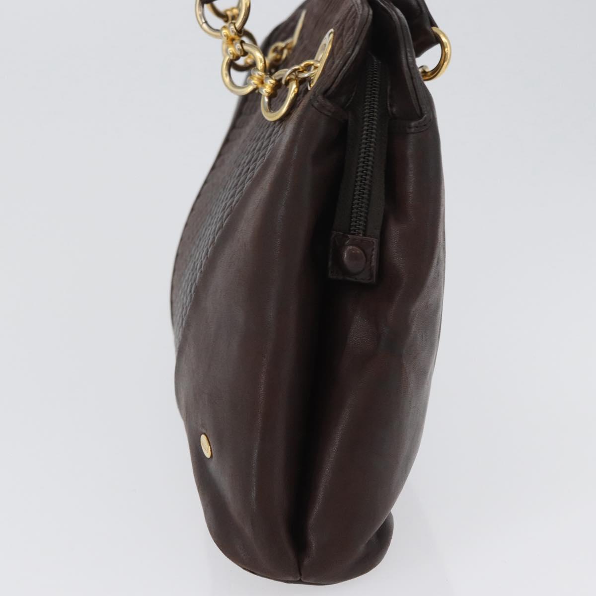 BALLY Shoulder Bag Leather Dark Brown Gold Auth ka2757