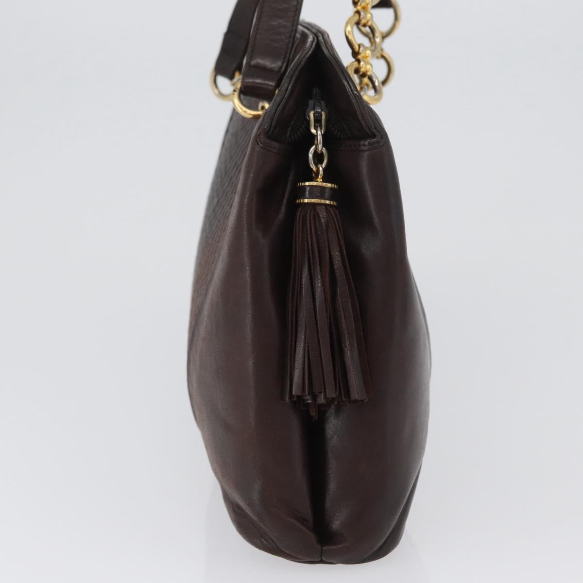 BALLY Shoulder Bag Leather Dark Brown Gold Auth ka2757
