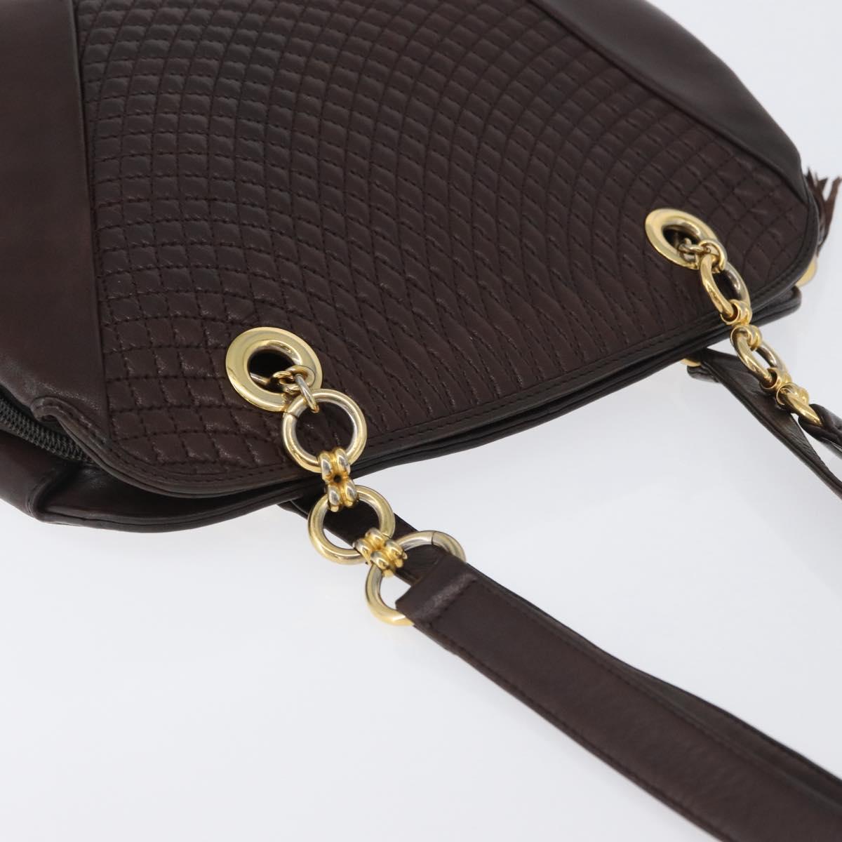 BALLY Shoulder Bag Leather Dark Brown Gold Auth ka2757
