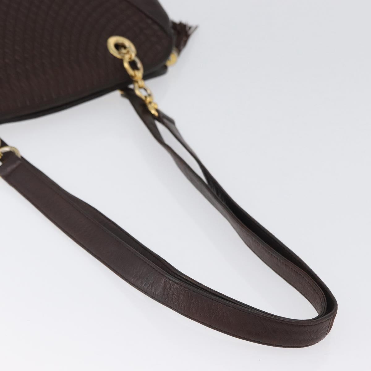 BALLY Shoulder Bag Leather Dark Brown Gold Auth ka2757