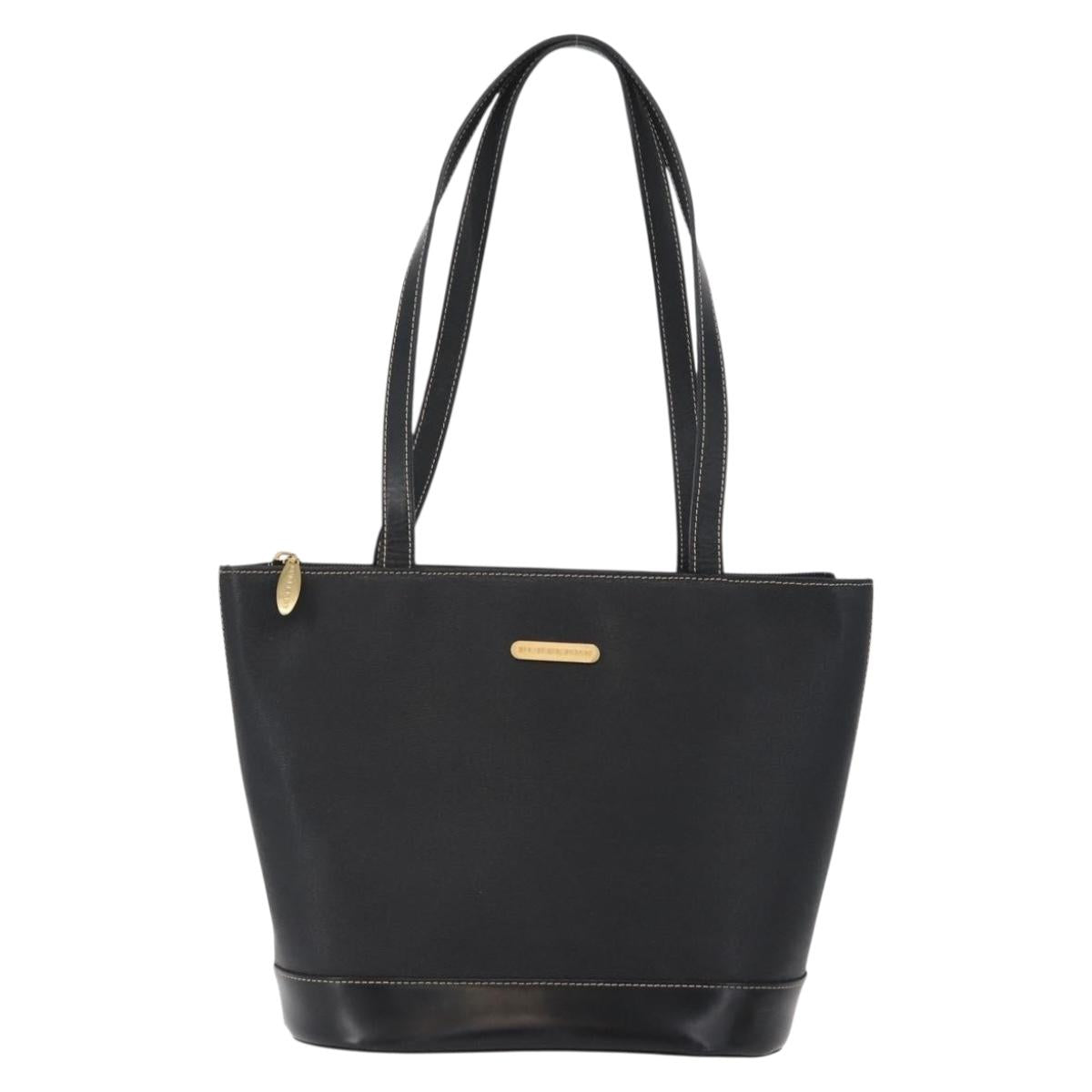 BURBERRY Tote Bag Leather Black Gold Auth ka2760