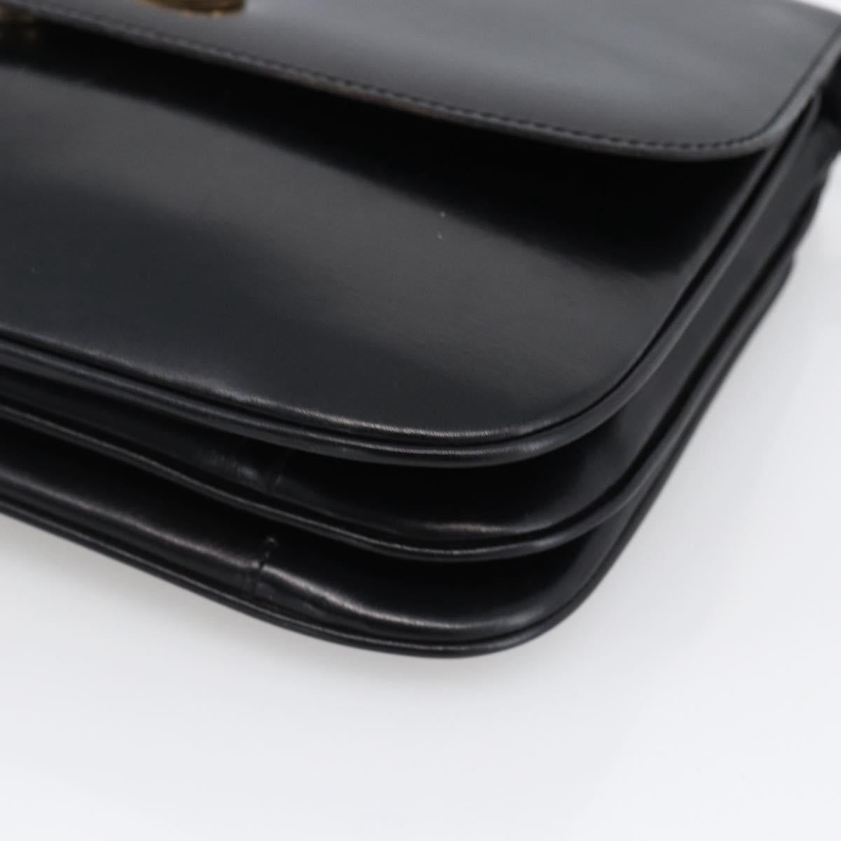 CELINE Horsebit Shoulder Bag Leather Black Gold Auth ka2765