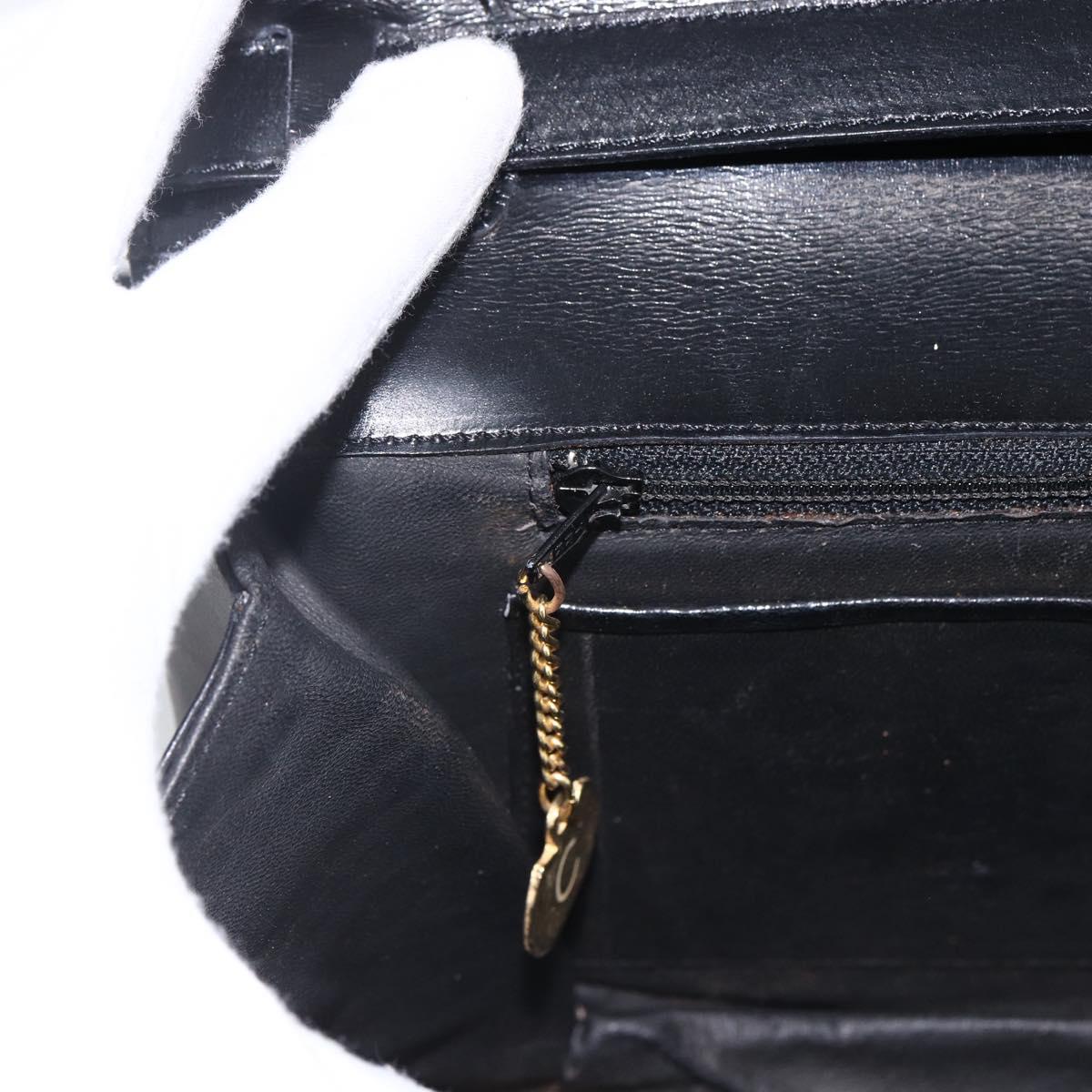 CELINE Horsebit Shoulder Bag Leather Black Gold Auth ka2765