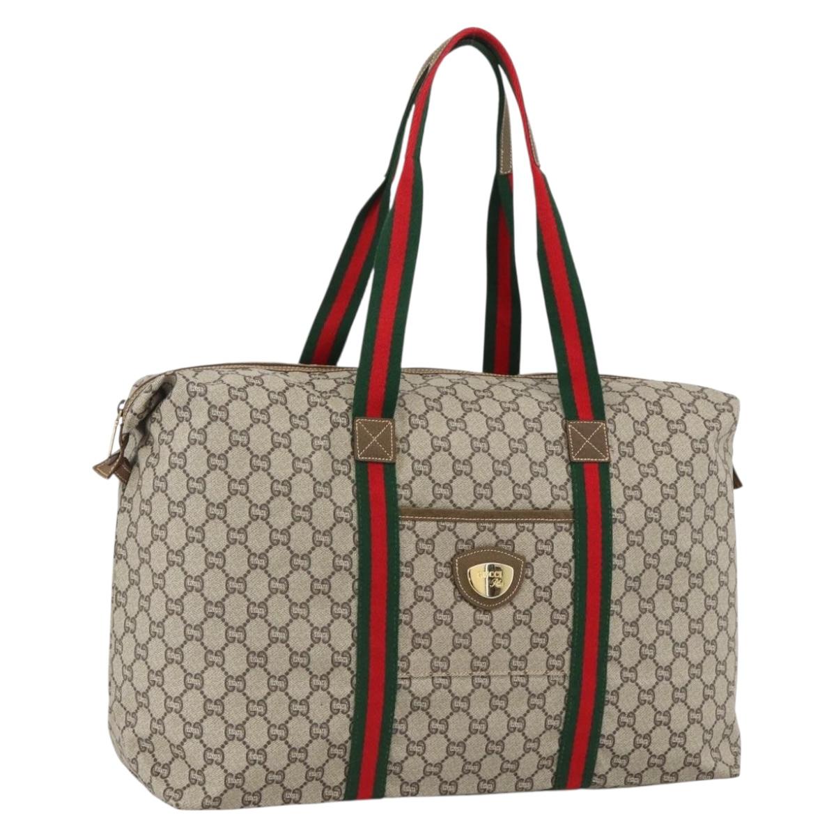 GUCCI GG Plus Supreme Web Sherry Line Tote Bag PVC Beige Red Green Auth ka2768