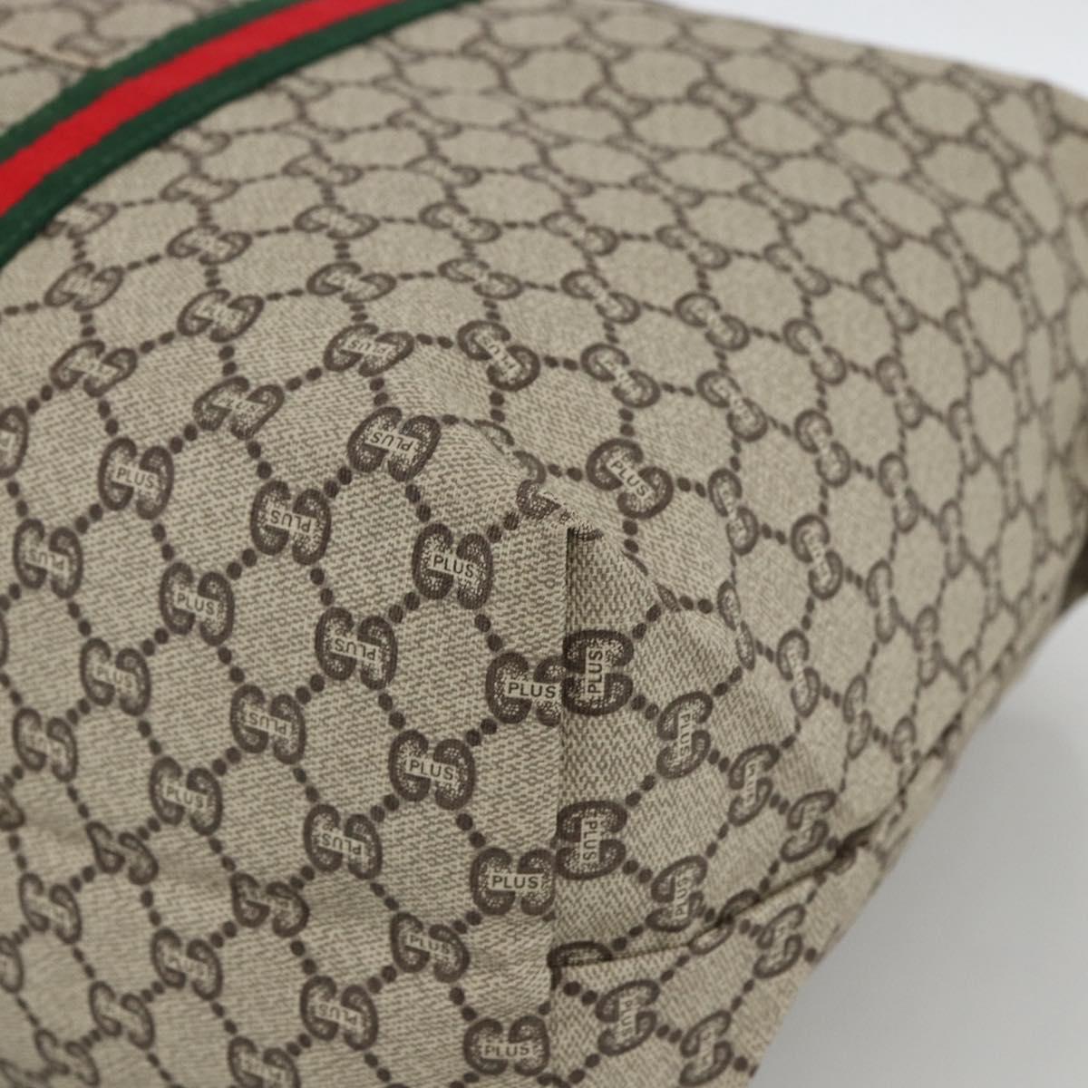 GUCCI GG Plus Supreme Web Sherry Line Tote Bag PVC Beige Red Green Auth ka2768