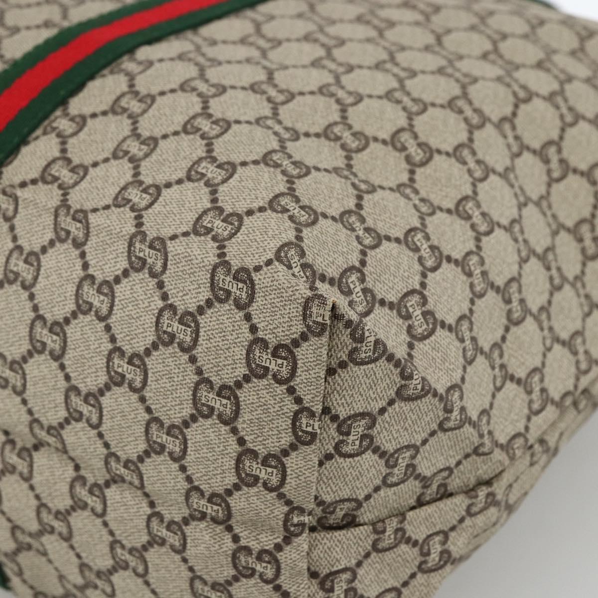 GUCCI GG Plus Supreme Web Sherry Line Tote Bag PVC Beige Red Green Auth ka2768