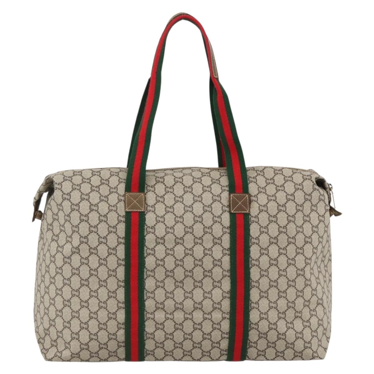 GUCCI GG Plus Supreme Web Sherry Line Tote Bag PVC Beige Red Green Auth ka2768