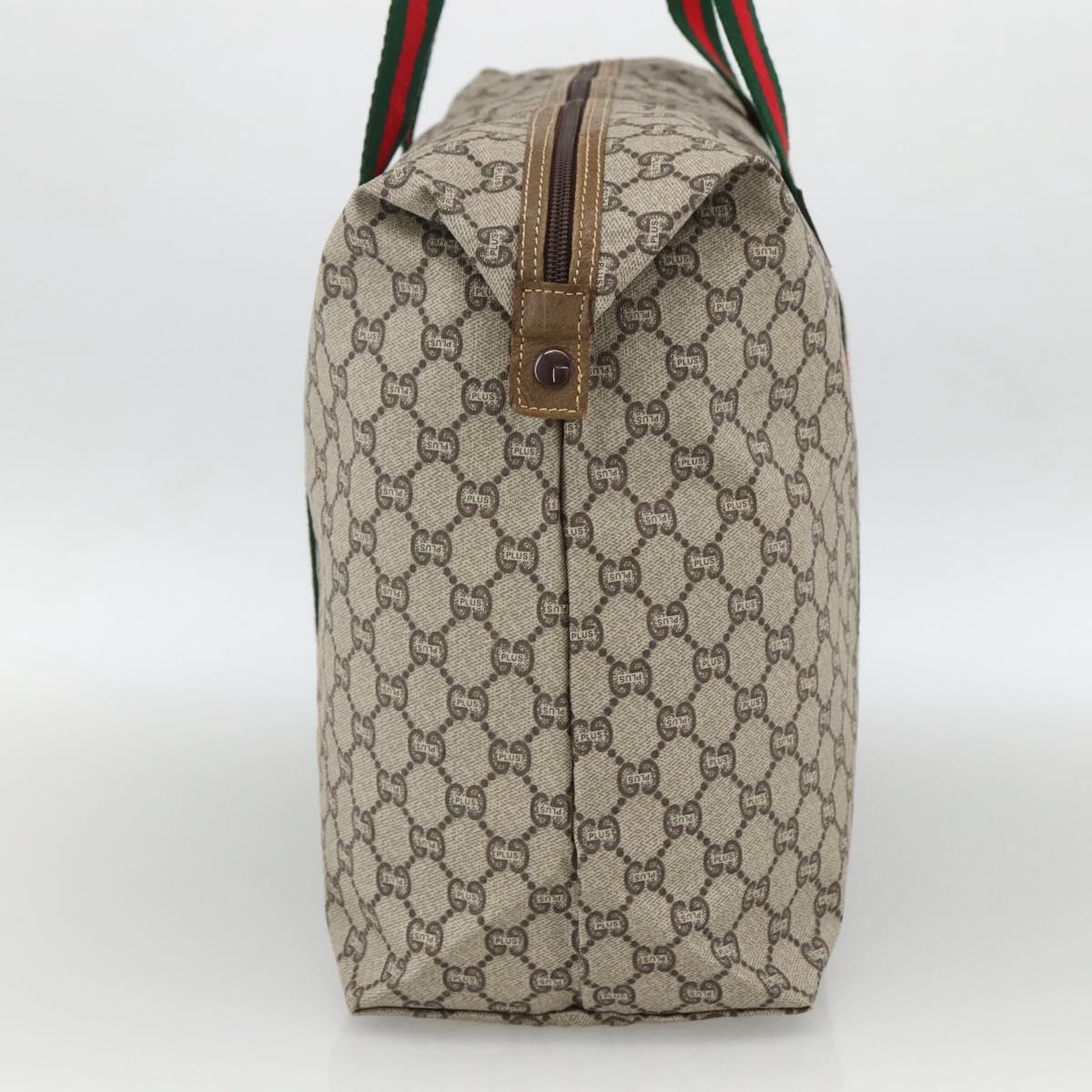GUCCI GG Plus Supreme Web Sherry Line Tote Bag PVC Beige Red Green Auth ka2768
