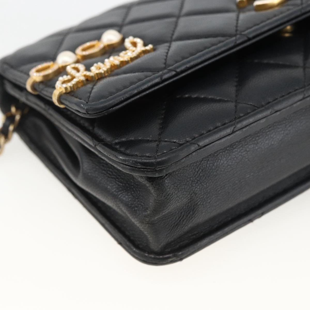 CHANEL Matelasse Chain Shoulder Bag Lamb Skin Black Gold CC Auth ka2771A