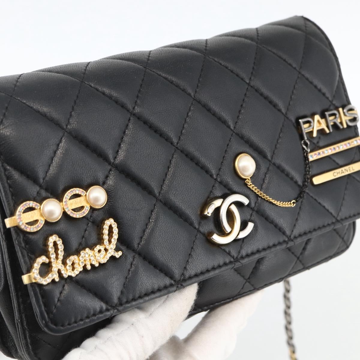 CHANEL Matelasse Chain Shoulder Bag Lamb Skin Black Gold CC Auth ka2771A