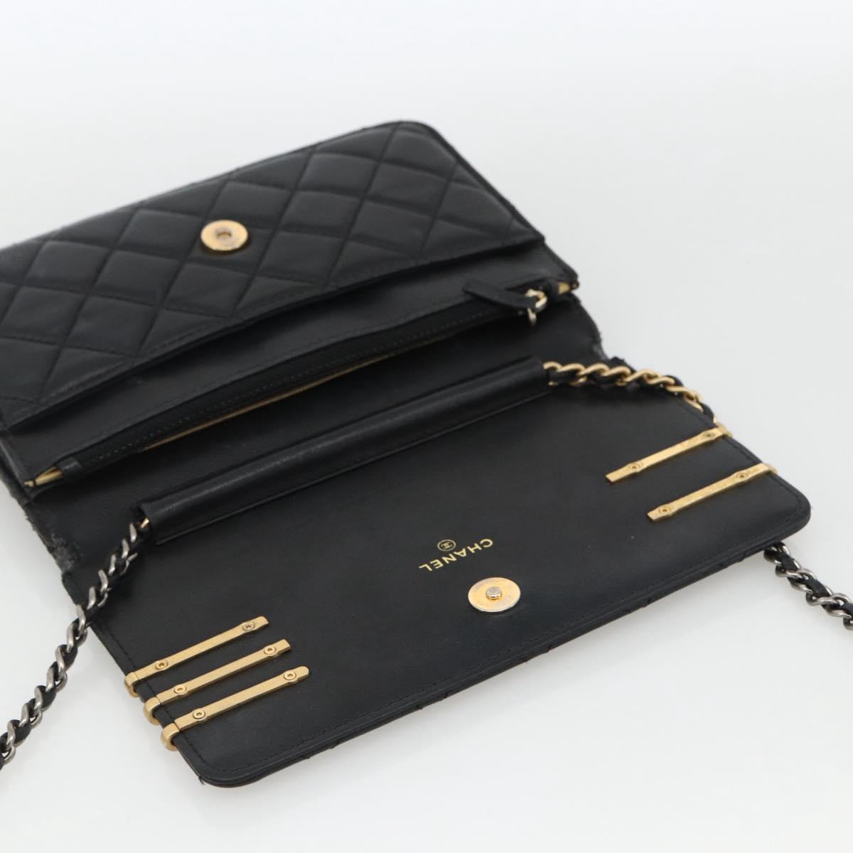 CHANEL Matelasse Chain Shoulder Bag Lamb Skin Black Gold CC Auth ka2771A
