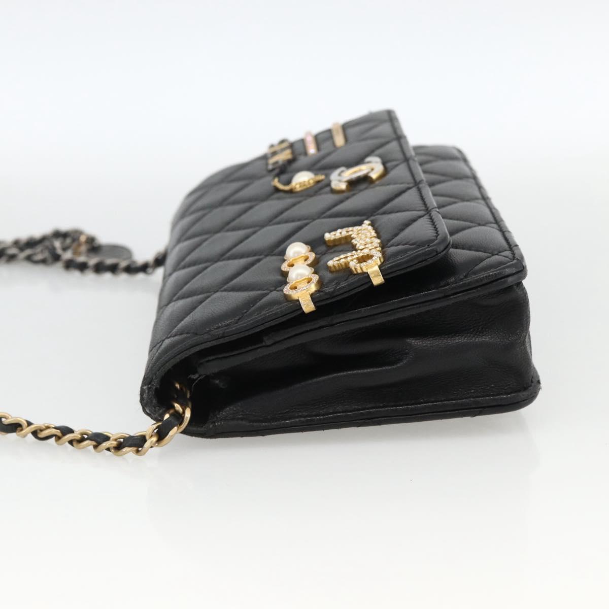 CHANEL Matelasse Chain Shoulder Bag Lamb Skin Black Gold CC Auth ka2771A