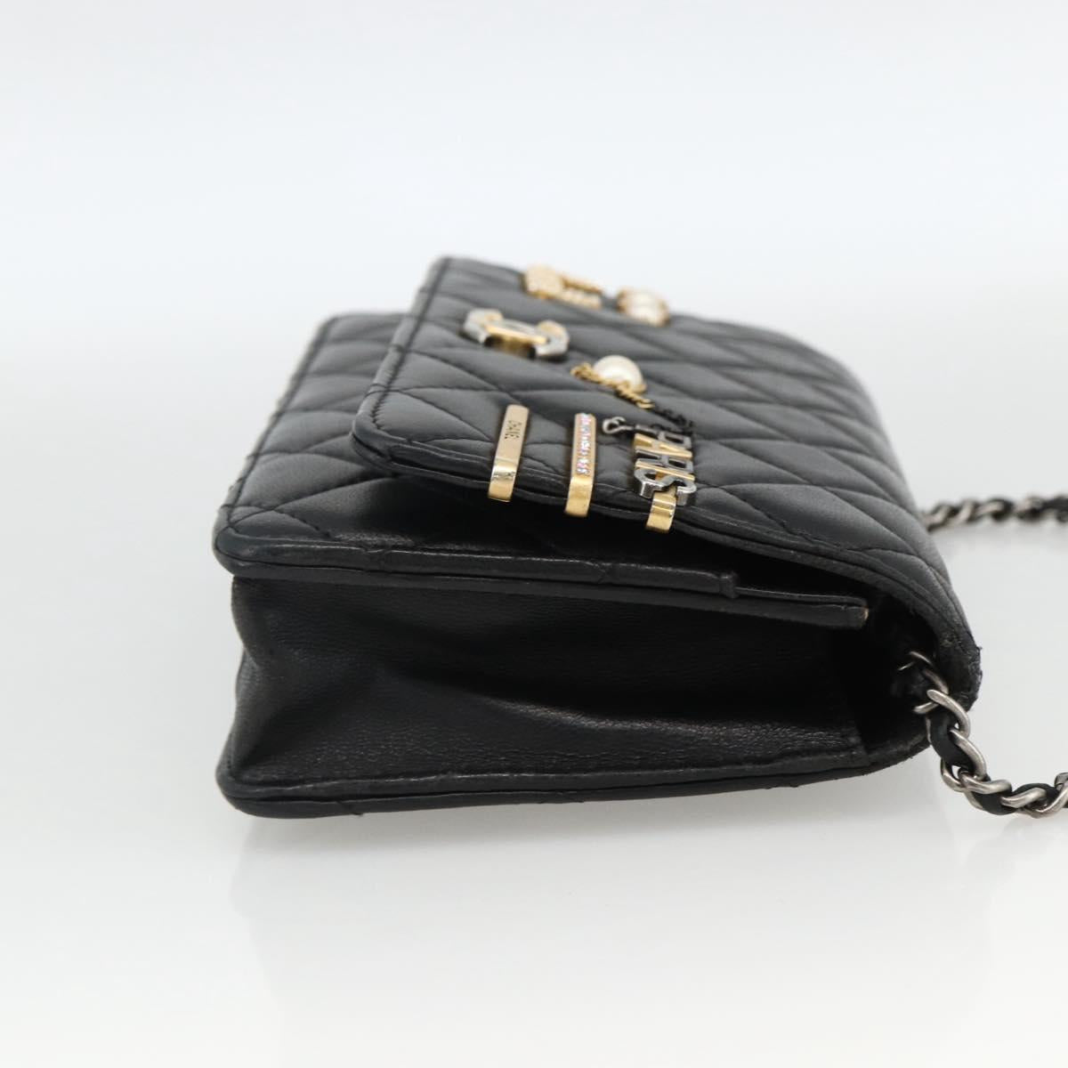 CHANEL Matelasse Chain Shoulder Bag Lamb Skin Black Gold CC Auth ka2771A