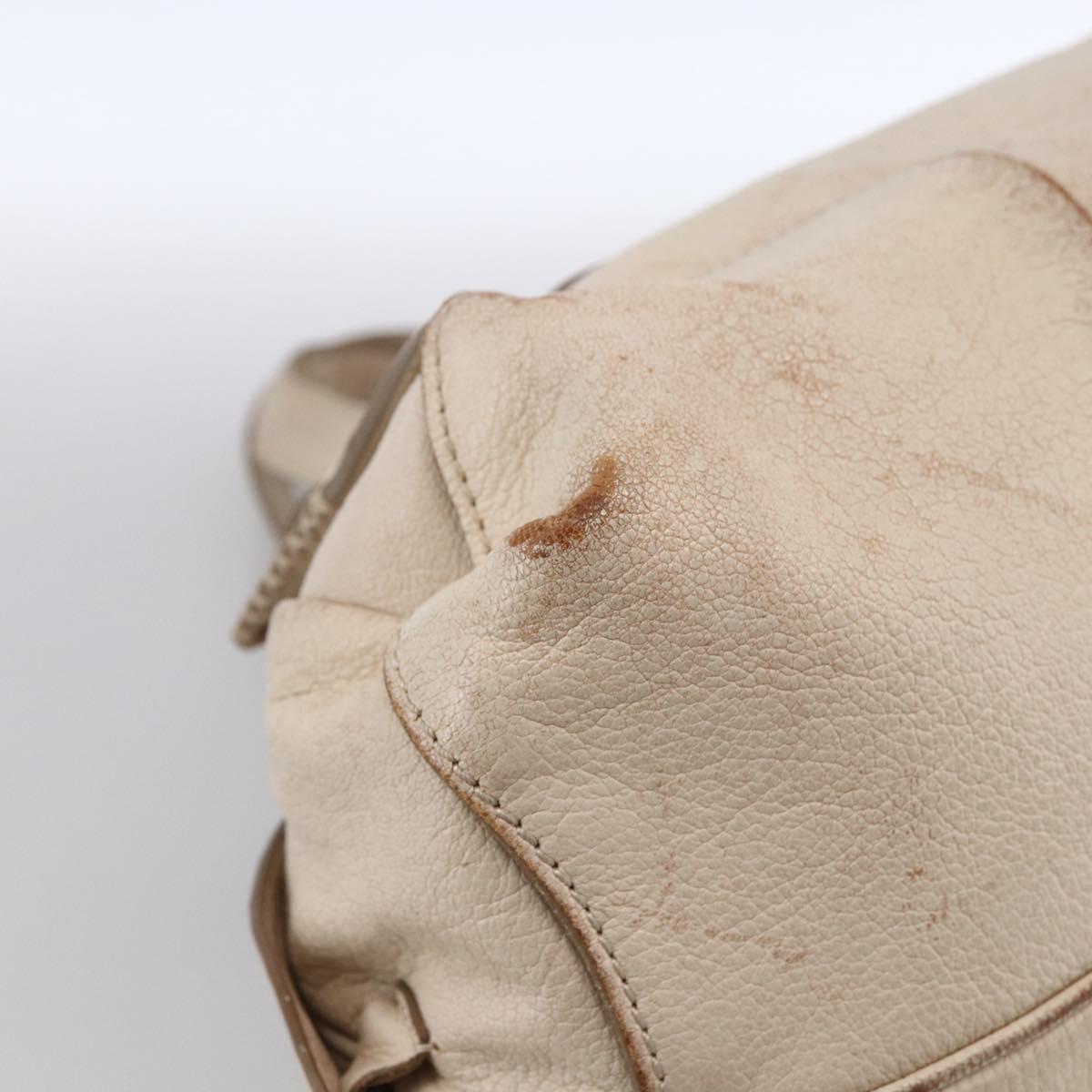 CELINE Boston Bag Leather White Silver Auth ka2783
