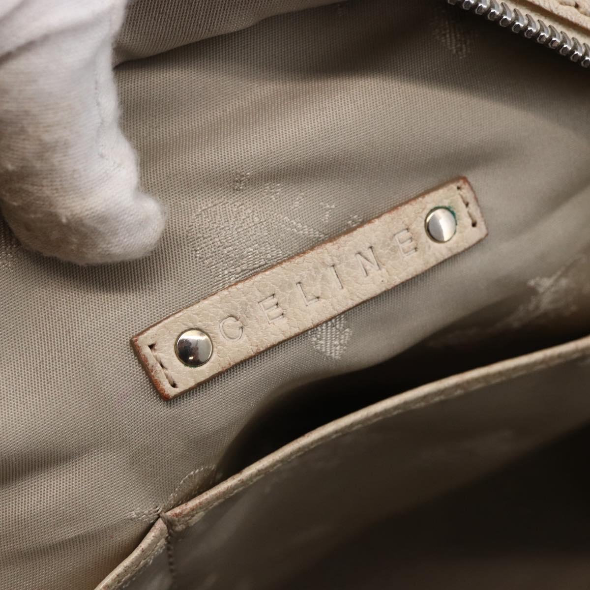 CELINE Boston Bag Leather White Silver Auth ka2783