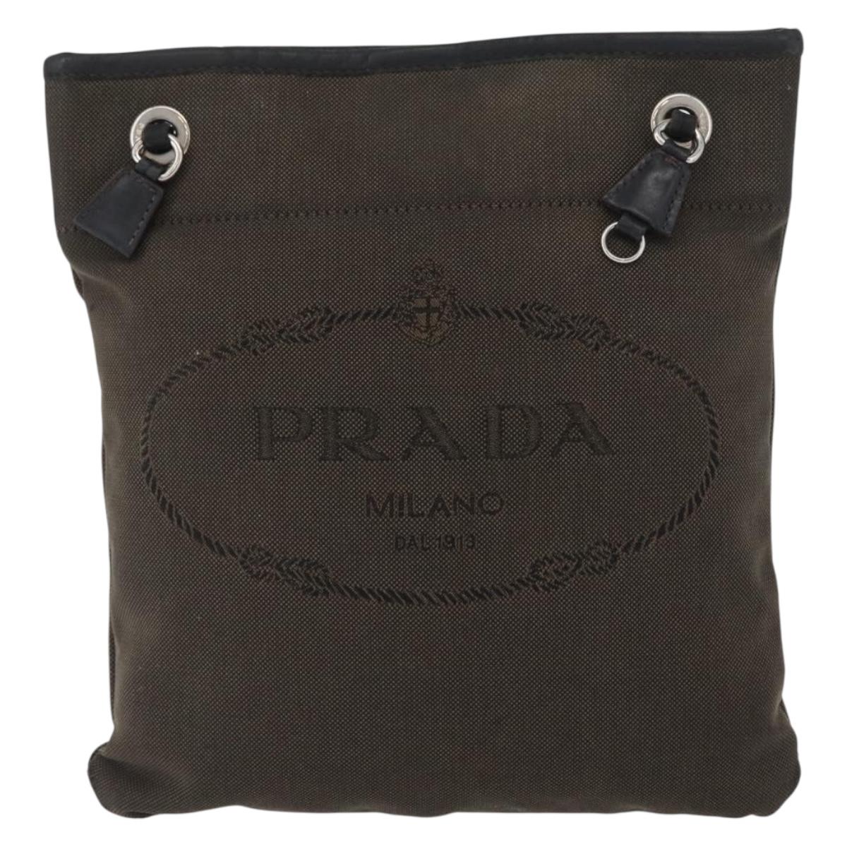 PRADA Shoulder Bag Canvas Brown Silver Auth ka2796