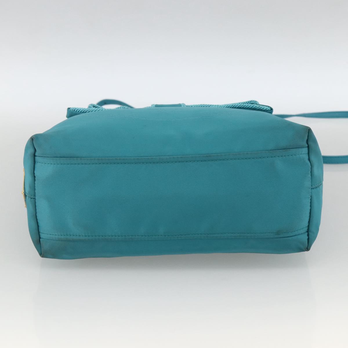 PRADA Ribbon Hand Bag Nylon 2way Light Blue Gold Auth ka2797