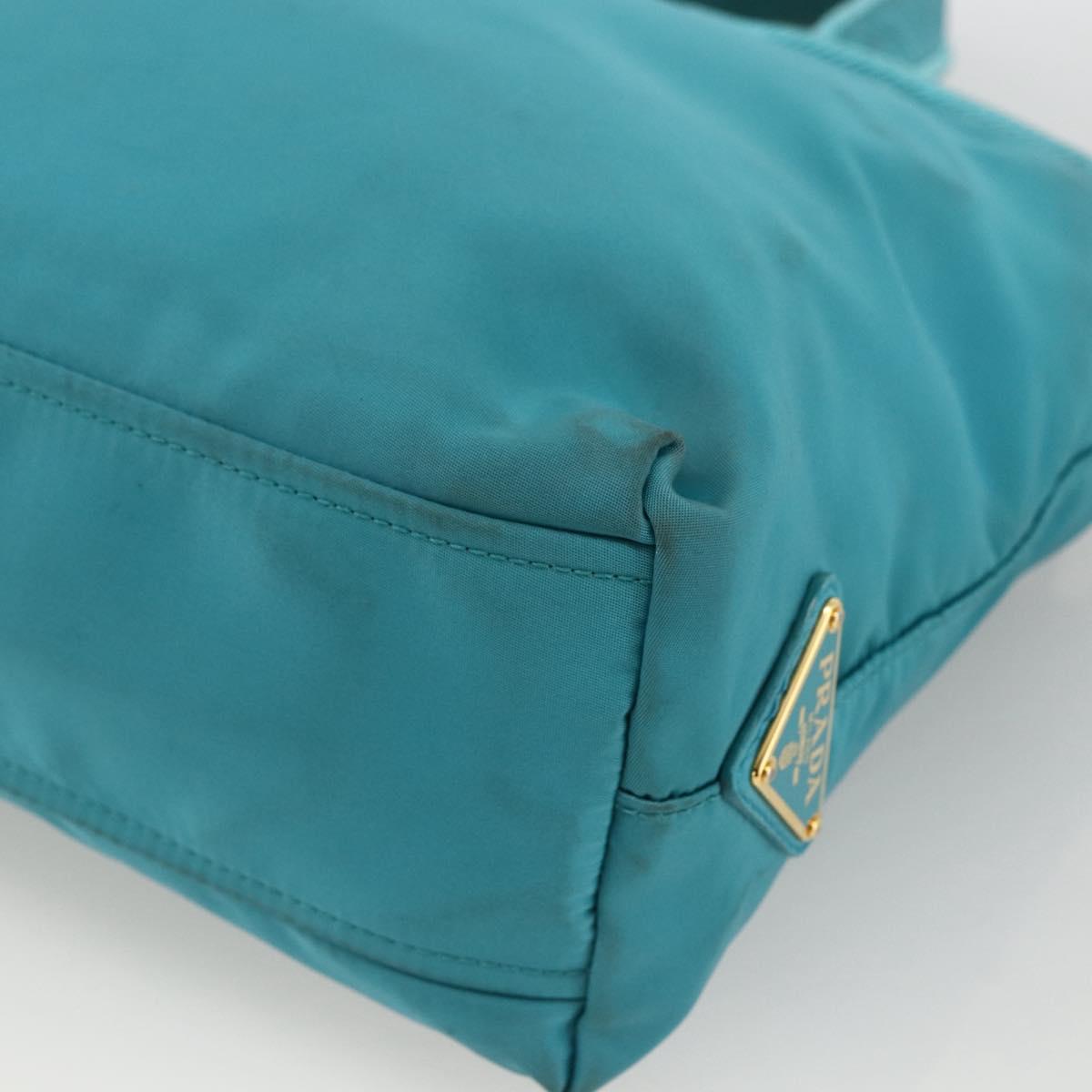 PRADA Ribbon Hand Bag Nylon 2way Light Blue Gold Auth ka2797