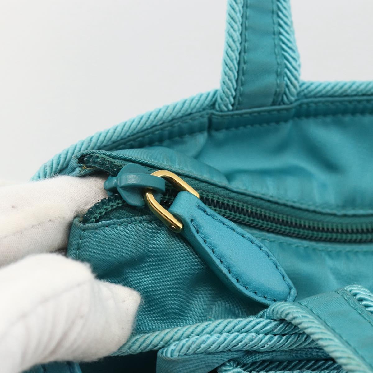 PRADA Ribbon Hand Bag Nylon 2way Light Blue Gold Auth ka2797