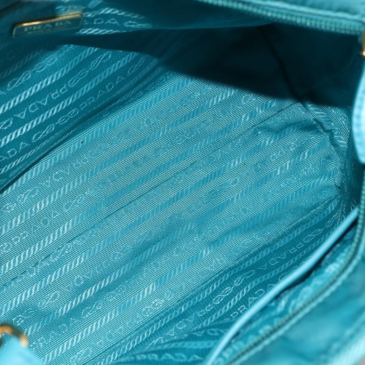 PRADA Ribbon Hand Bag Nylon 2way Light Blue Gold Auth ka2797