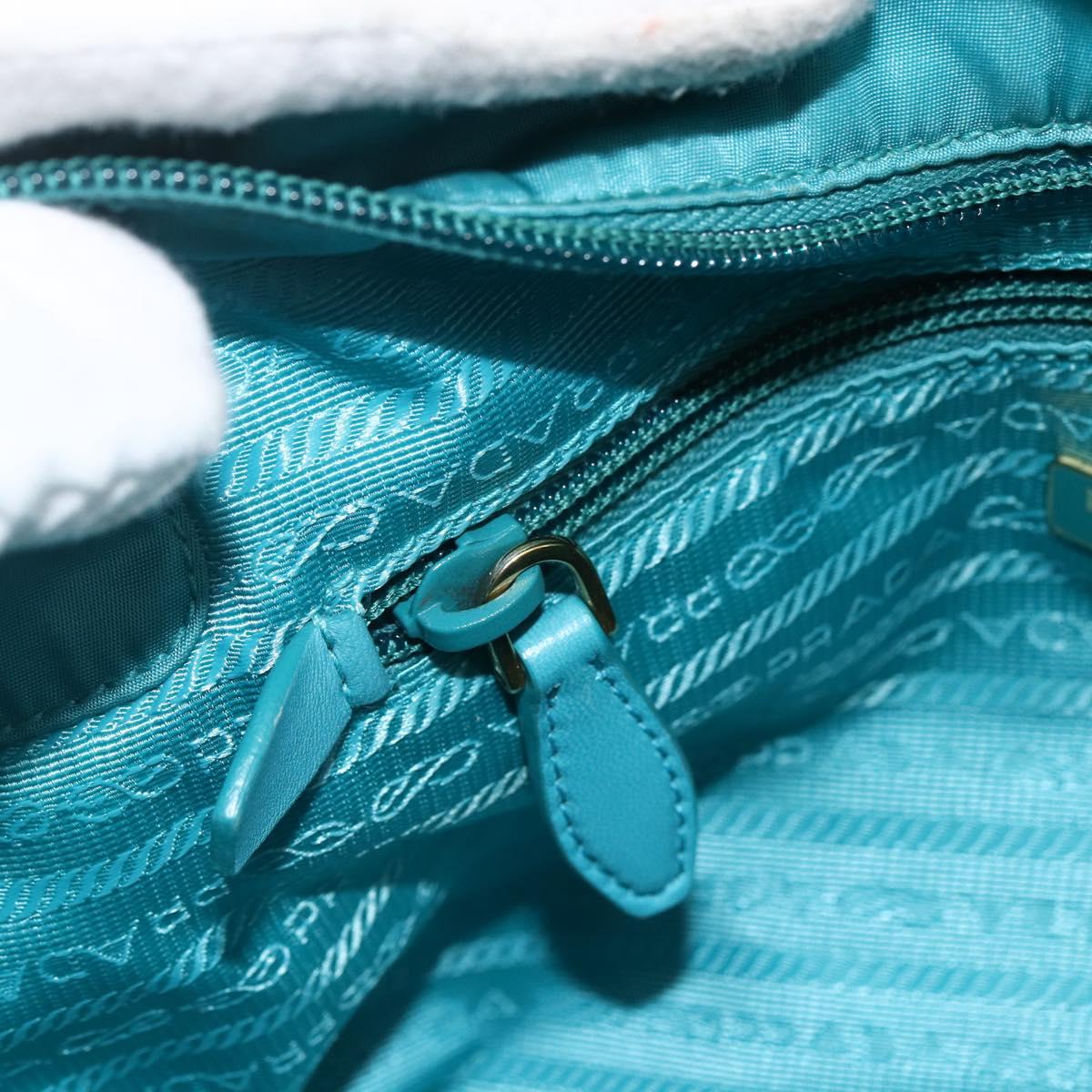 PRADA Ribbon Hand Bag Nylon 2way Light Blue Gold Auth ka2797