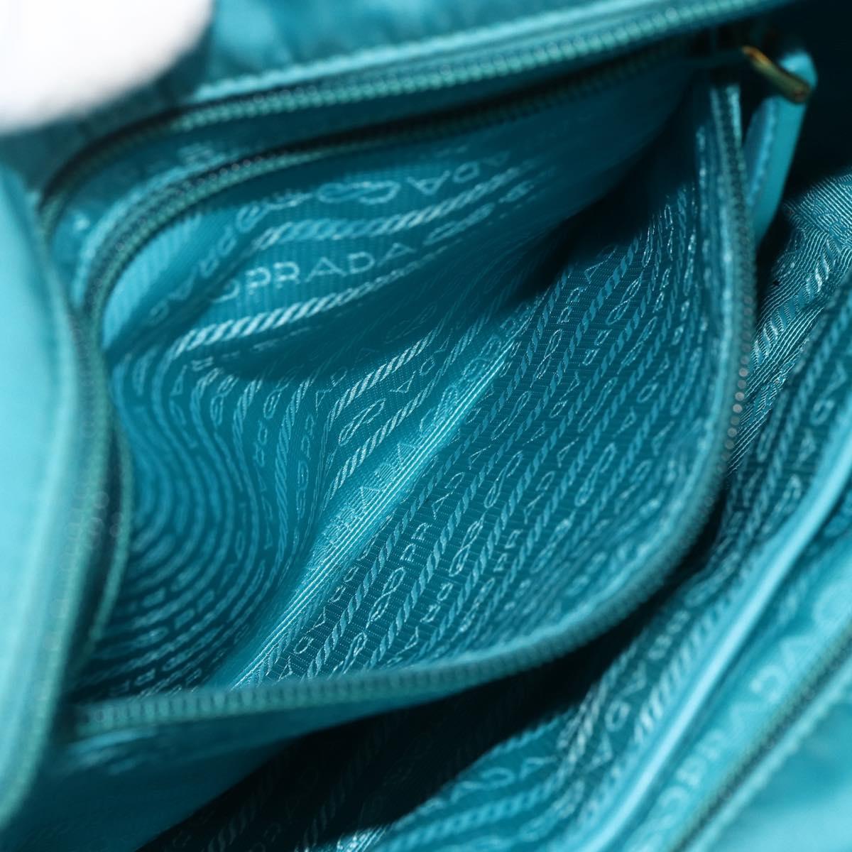 PRADA Ribbon Hand Bag Nylon 2way Light Blue Gold Auth ka2797