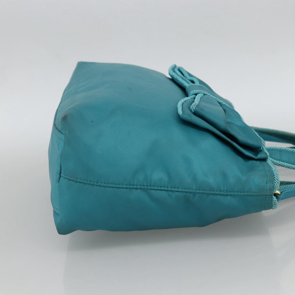 PRADA Ribbon Hand Bag Nylon 2way Light Blue Gold Auth ka2797