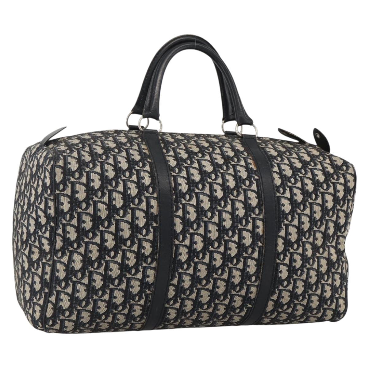 Christian Dior Trotter Canvas Boston Bag Navy Silver Auth ka2812