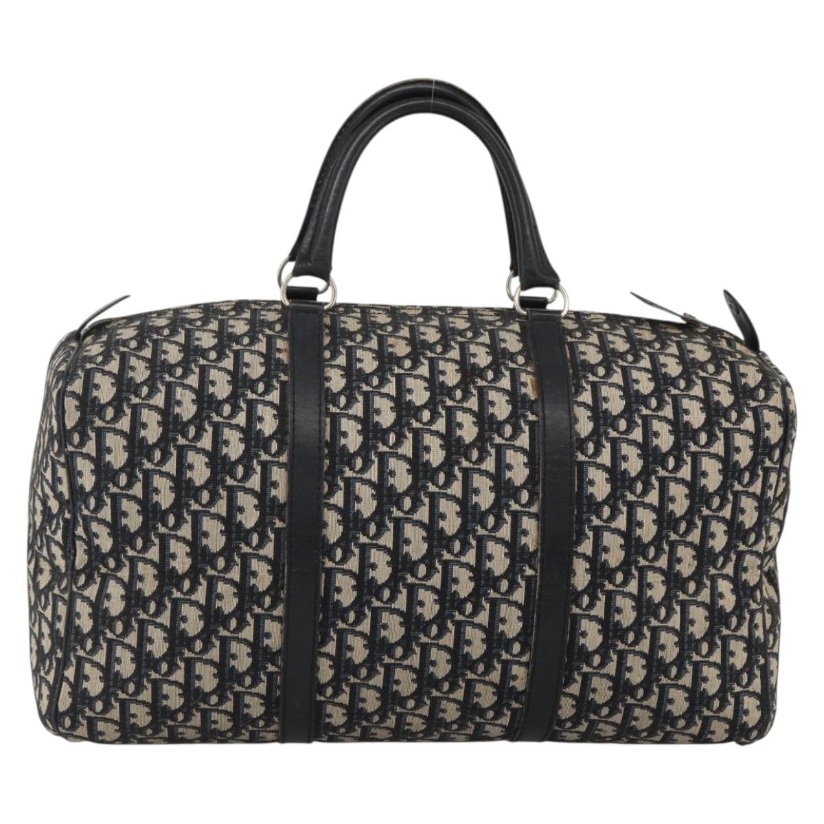 Christian Dior Trotter Canvas Boston Bag Navy Silver Auth ka2812
