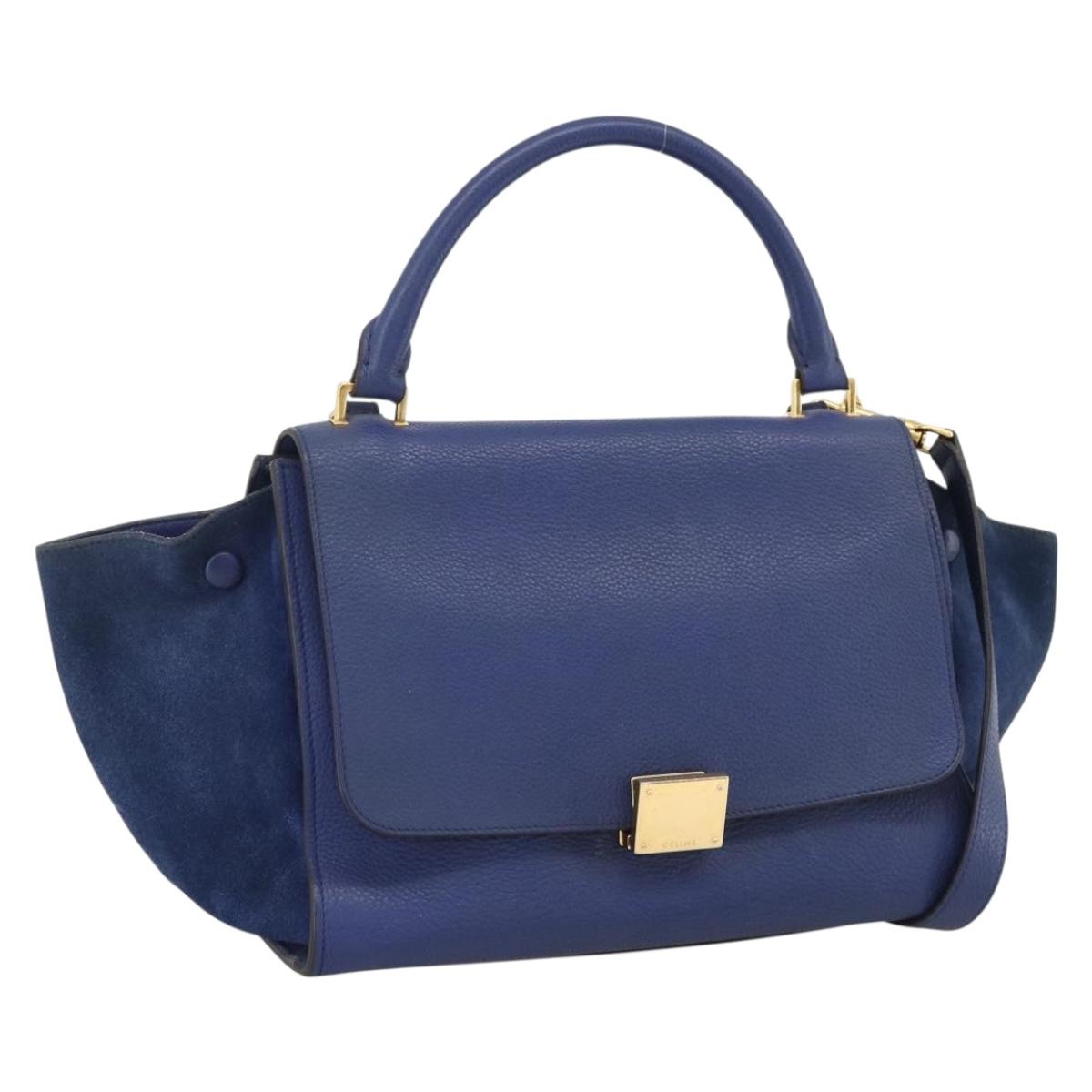 CELINE Trapeze Hand Bag Suede Leather 2way Blue Gold Auth ka2823