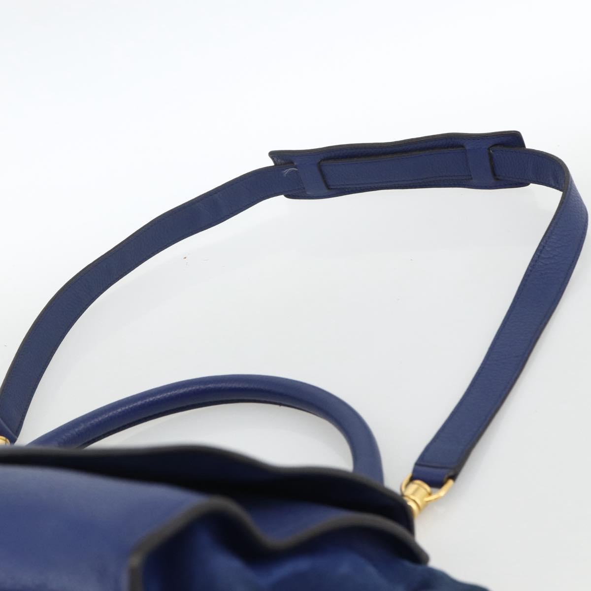 CELINE Trapeze Hand Bag Suede Leather 2way Blue Gold Auth ka2823