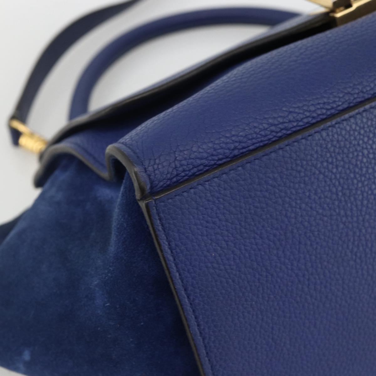 CELINE Trapeze Hand Bag Suede Leather 2way Blue Gold Auth ka2823