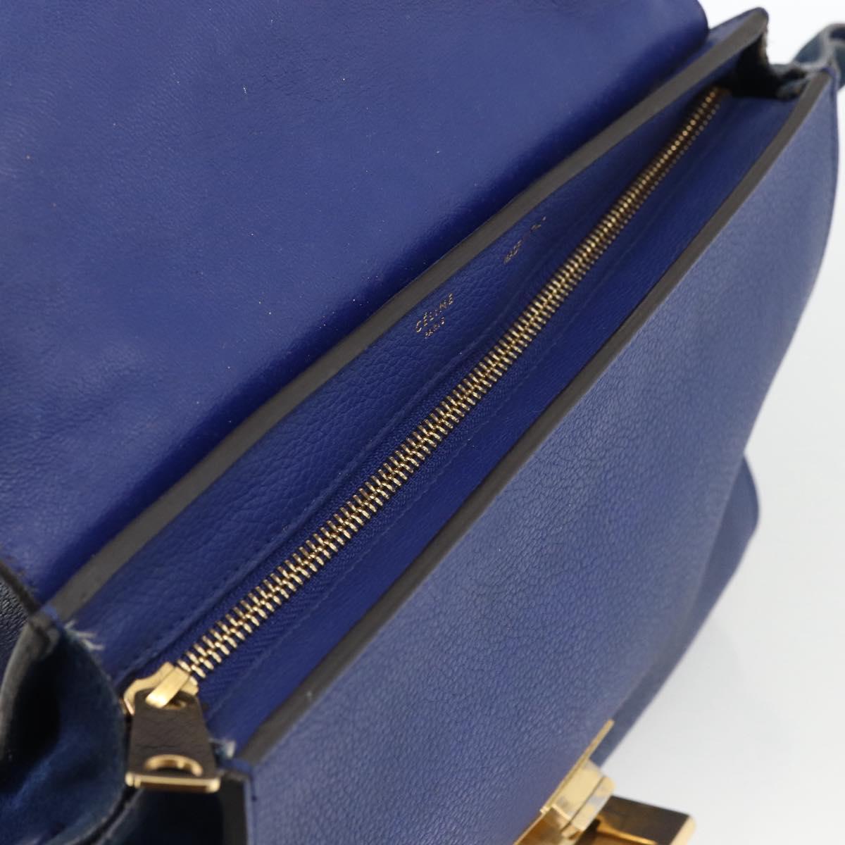 CELINE Trapeze Hand Bag Suede Leather 2way Blue Gold Auth ka2823