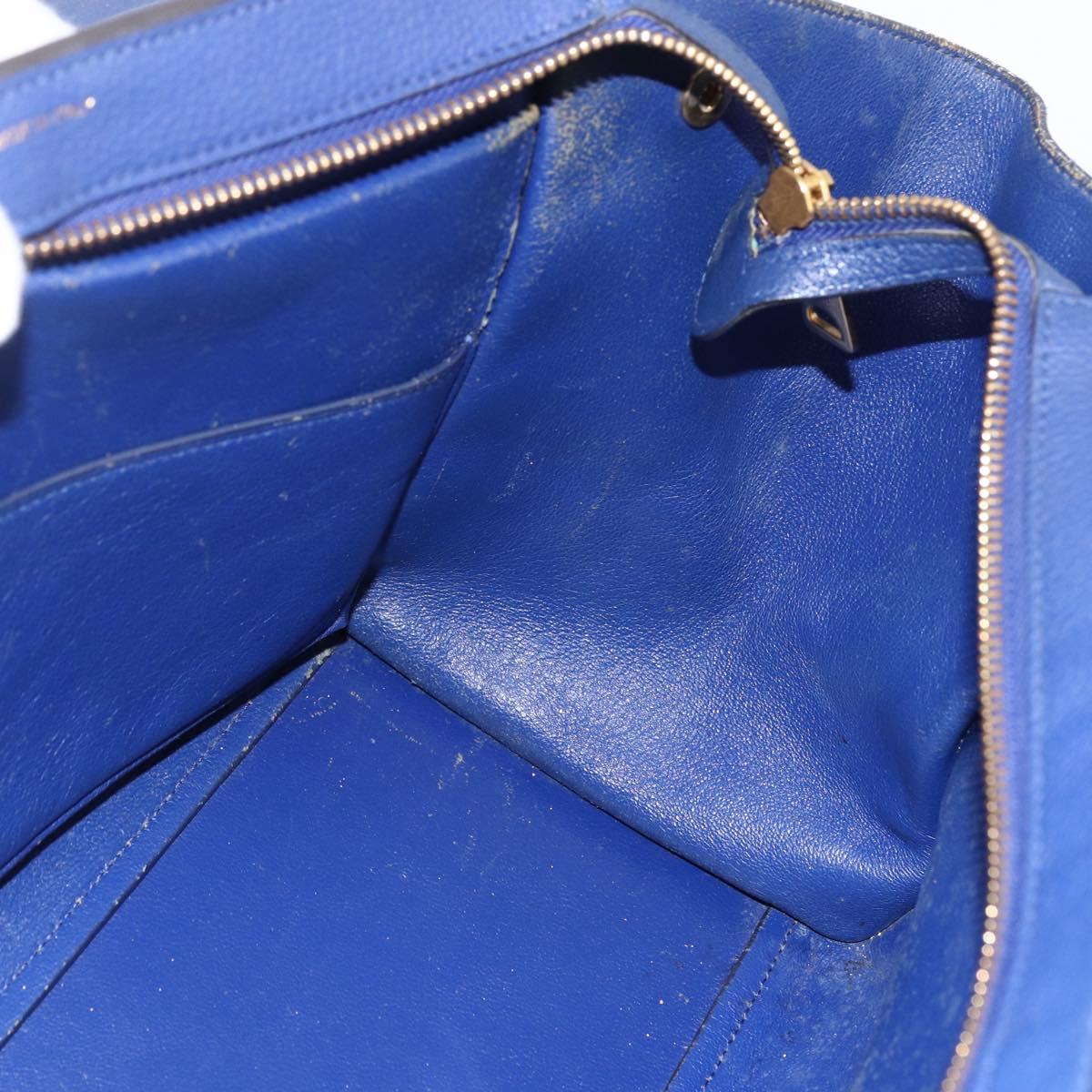 CELINE Trapeze Hand Bag Suede Leather 2way Blue Gold Auth ka2823