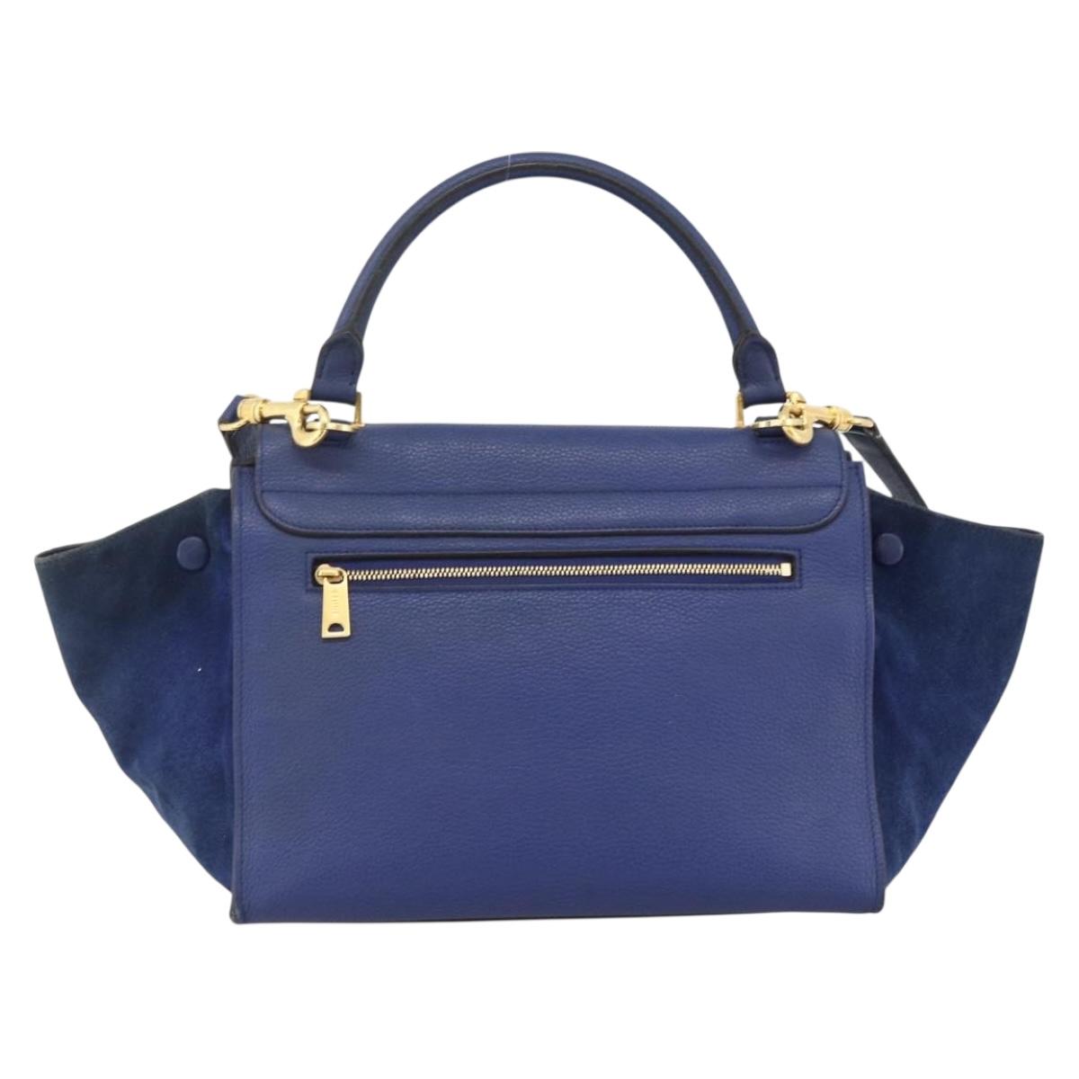 CELINE Trapeze Hand Bag Suede Leather 2way Blue Gold Auth ka2823