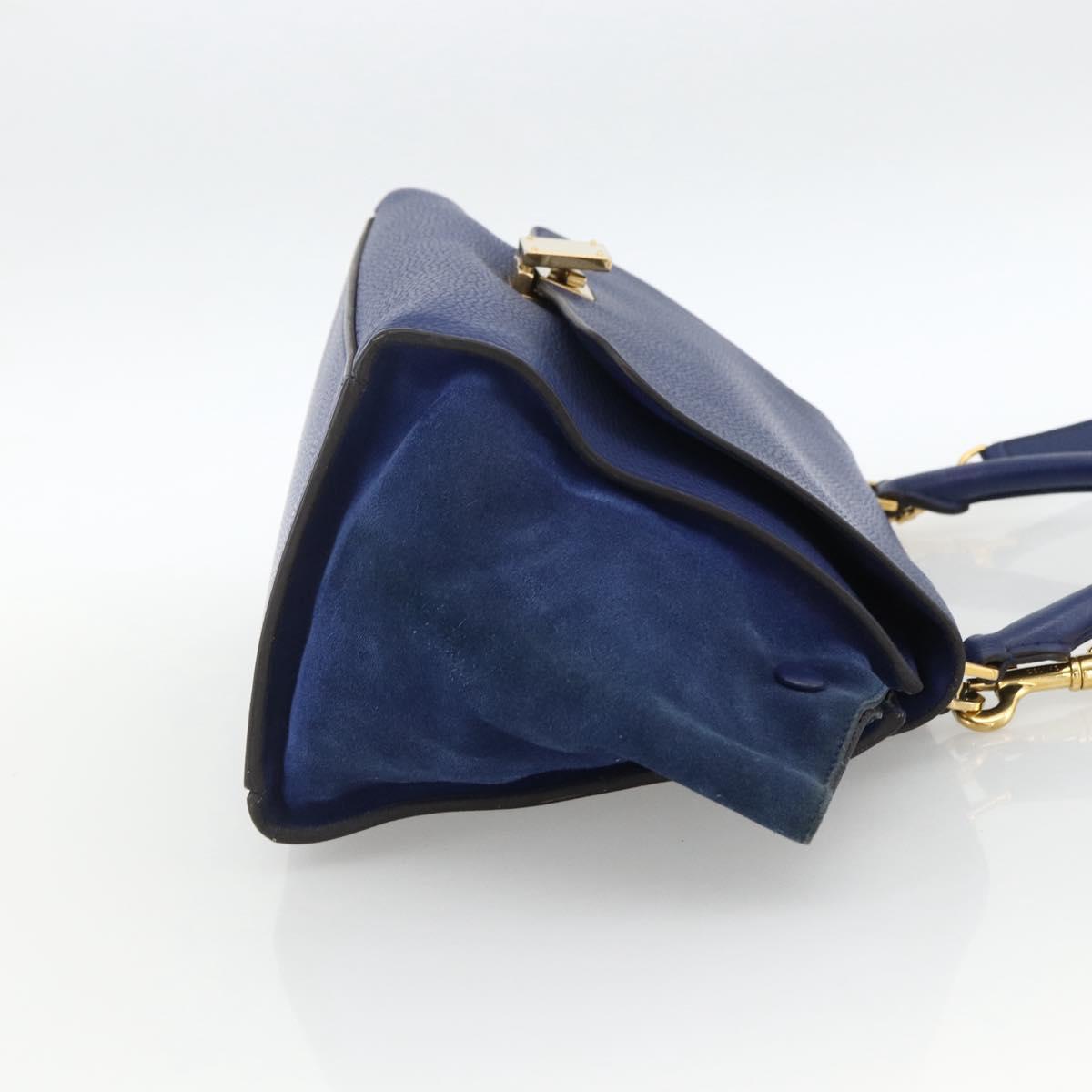 CELINE Trapeze Hand Bag Suede Leather 2way Blue Gold Auth ka2823