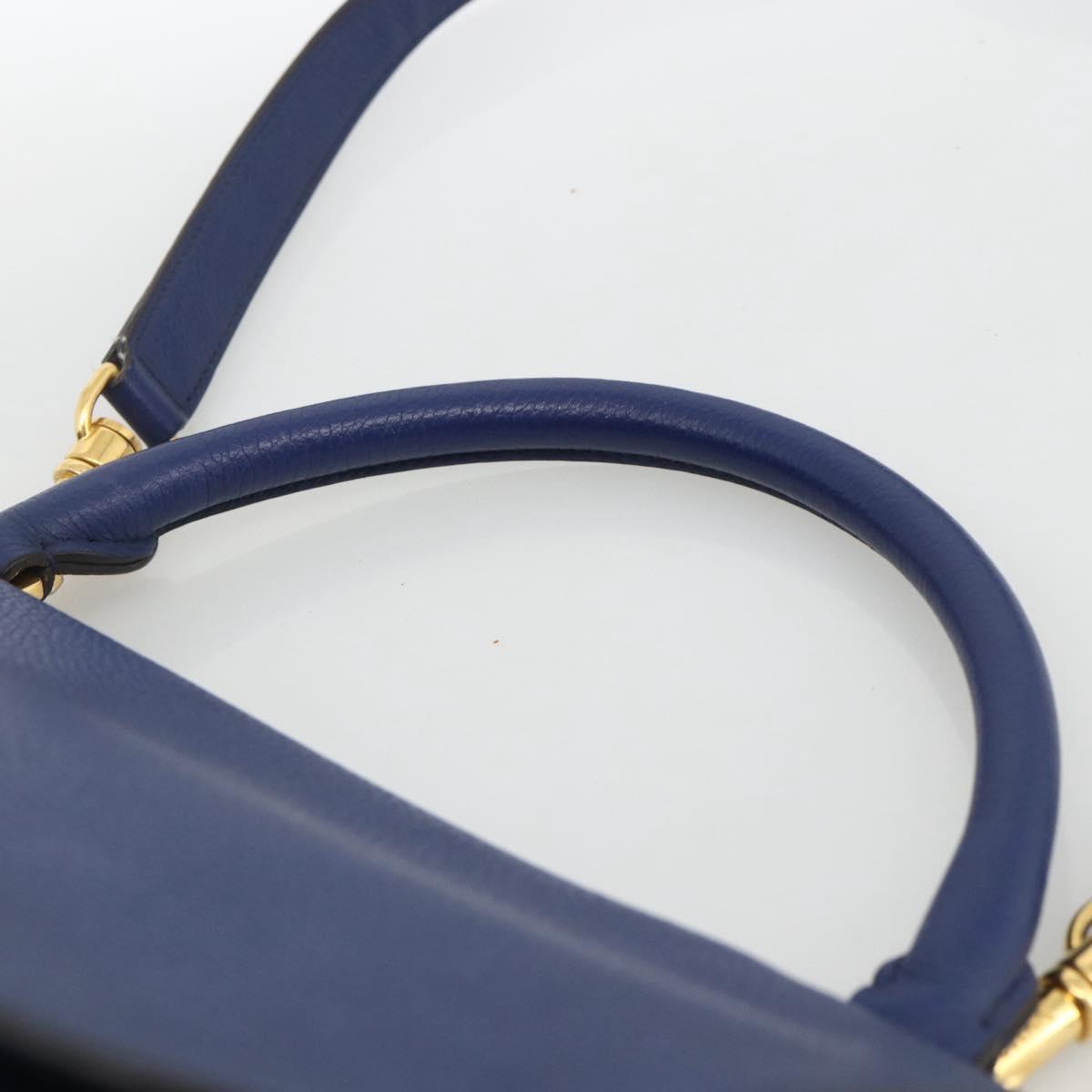 CELINE Trapeze Hand Bag Suede Leather 2way Blue Gold Auth ka2823