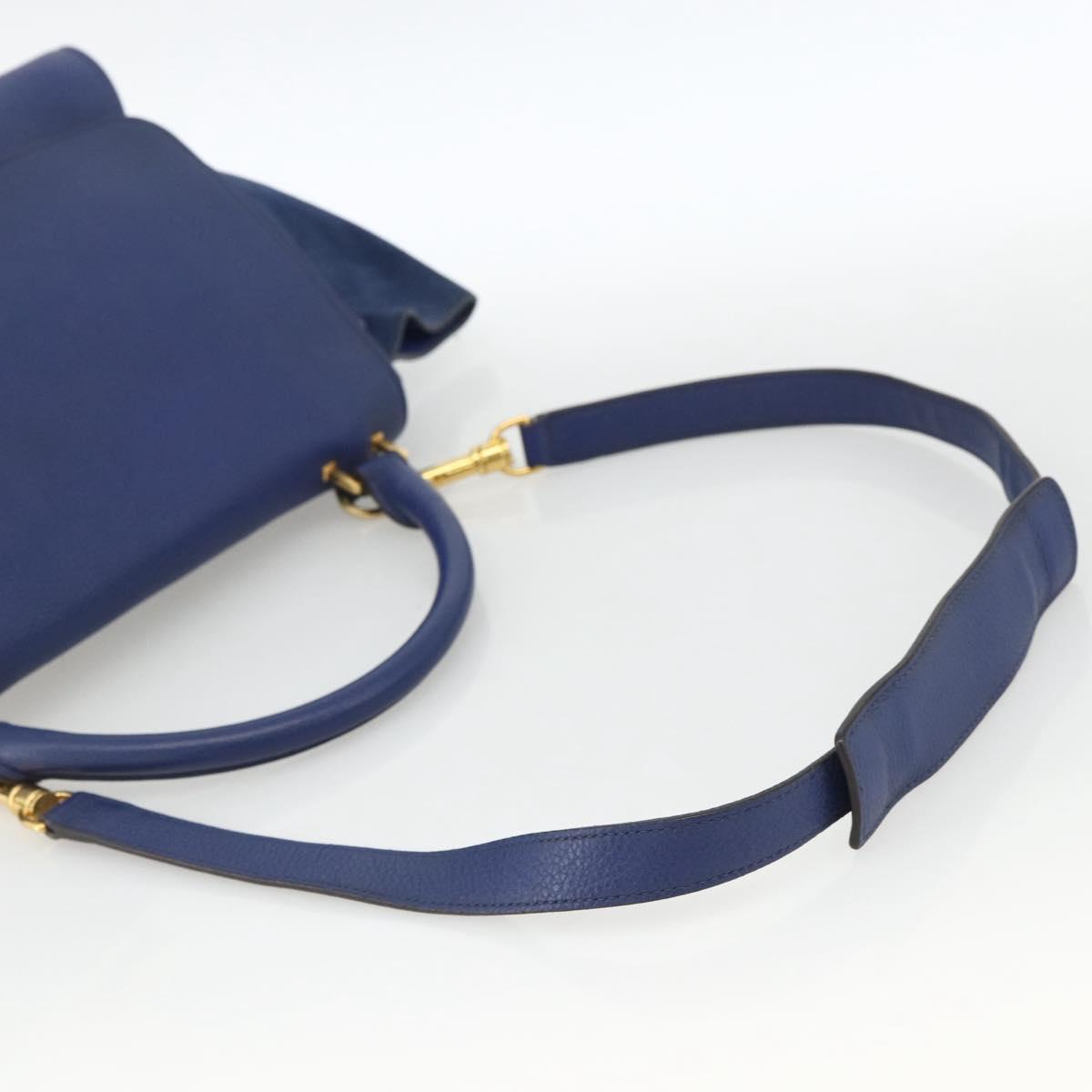 CELINE Trapeze Hand Bag Suede Leather 2way Blue Gold Auth ka2823